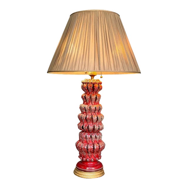 Spanish 1950s Red Ceramic Table Lamp For Sale