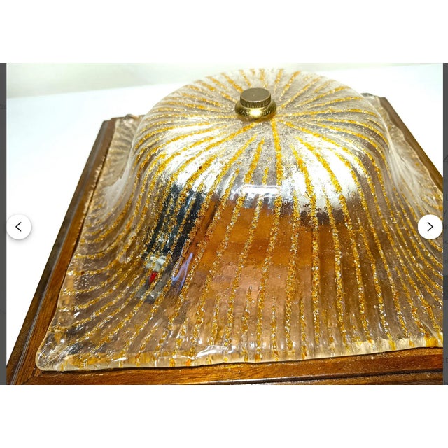 1960s Mid-Century Modern Art Deco Style Flush Mount or Wall Light in Wood and Murano Glass attributed to Barovier and Toso, 1960s For Sale - Image 5 of 12