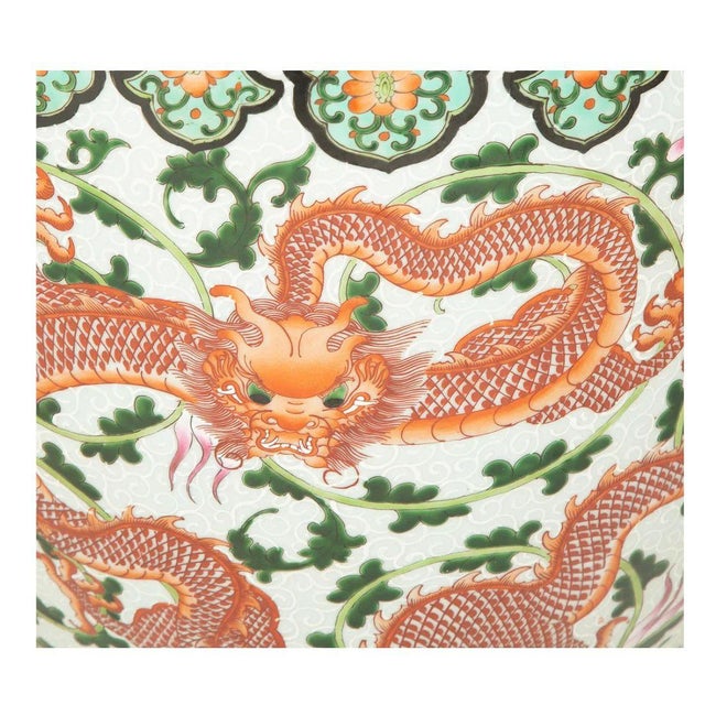 Chinese Pair of Vintage Chinese Export Porcelain Jardinieres Planters With Dragon Motif For Sale - Image 3 of 5