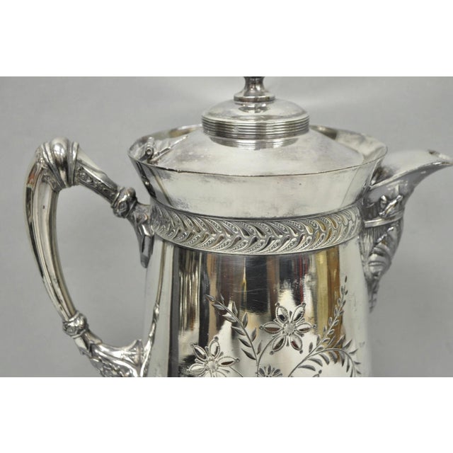 Antique Meriden Victorian LRG Silver Plated Floral Etched Pitcher, Engraved 1892 For Sale In Philadelphia - Image 6 of 18