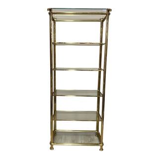 Mid 20th Century Vintage Hollywood Regency Gold Brass Bookshelf With Glass Shelves For Sale