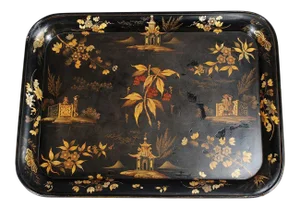 Antique Black Chinoiserie Tray by Ryton and Walton