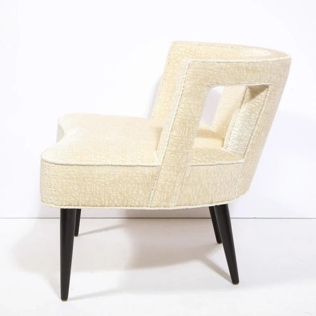 Mid Century Modern Cutout Barrel Back Chair in Pearl Holly Hunt Ecriture Velvet For Sale - Image 11 of 13