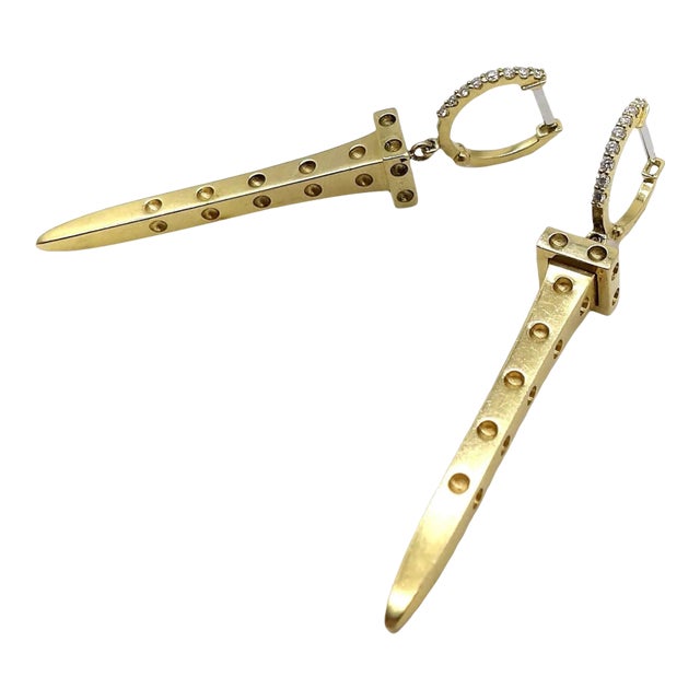 Circa 1990's 18K Gold Roberto Coin Nail Pois Moi Chiodo Earrings with Diamonds - 2 Pieces For Sale