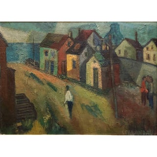 Samuel David Lev-Landau, WPA Period "Coastal Village" American Modernist Realism Oil Painting Lev Landau For Sale