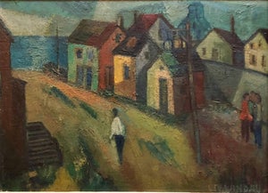 Samuel David Lev-Landau, WPA Period "Coastal Village" American Modernist Realism Oil Painting Lev Landau