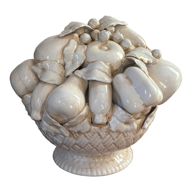 Large Antique Italian White Porcelain Fruit Bowl Centerpiece For Sale