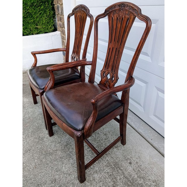 Elevate Your Space With This Exceptional Pair of Jonathan Charles Mahogany Leather Armchairs. For Sale - Image 11 of 12