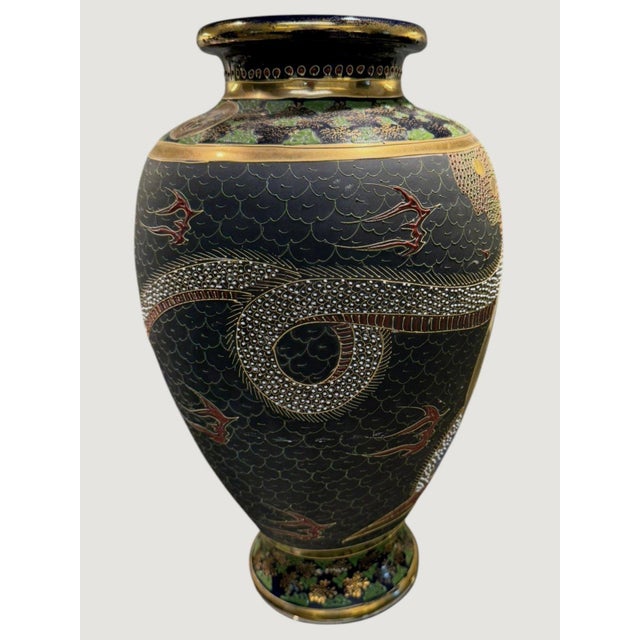 Vintage Japanese Satsuma Moriage Dragon Buddhist Figures Vase 14.5" For Sale In Dallas - Image 6 of 10
