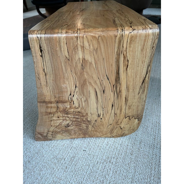 One of a kind sculptural spaltted maple live edge bench by master woodworker Dave Cloud having ebony joinery and stainless...