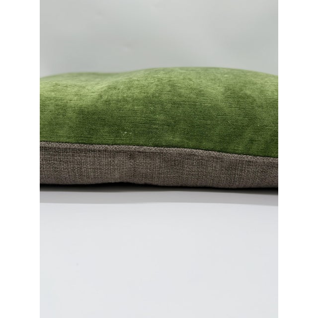 Green Velvet and Taupe Tweed Lumbar Decorative Throw Pillow Cover For Sale - Image 4 of 7