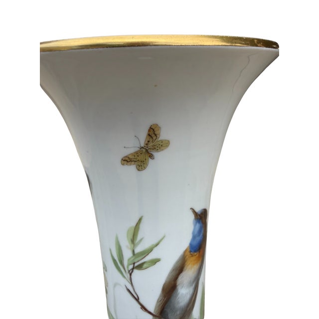 Antique Meissen Hand Painted Bird & Butterfly Porcelain Trumpet Vase 9.5" For Sale - Image 16 of 16