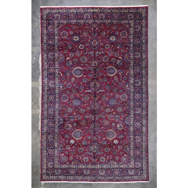 Burgundy Antique Persian Mashhad Rug - 12'00 X 19'07 For Sale - Image 8 of 9