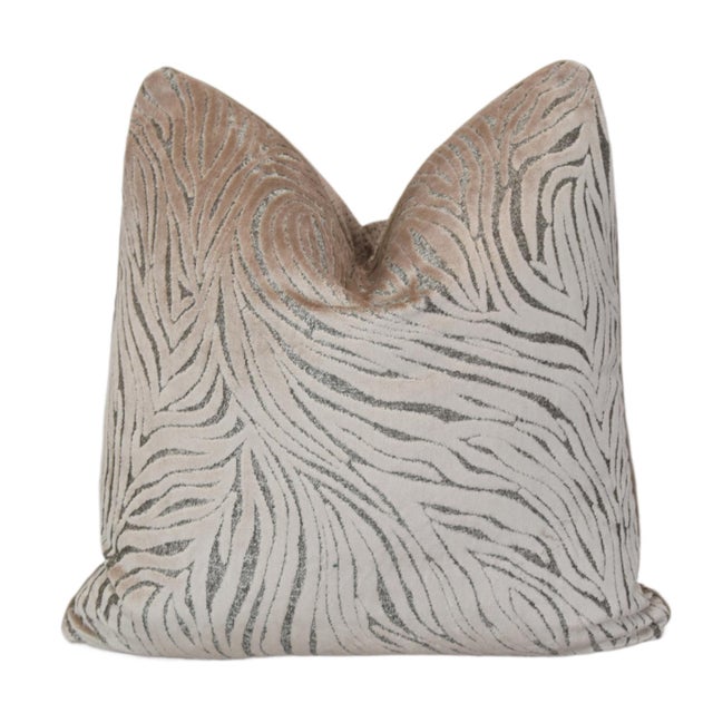 Textile Designer Jane Clayton Zebra Velvet Damask Feather/Down Pillow For Sale - Image 7 of 7