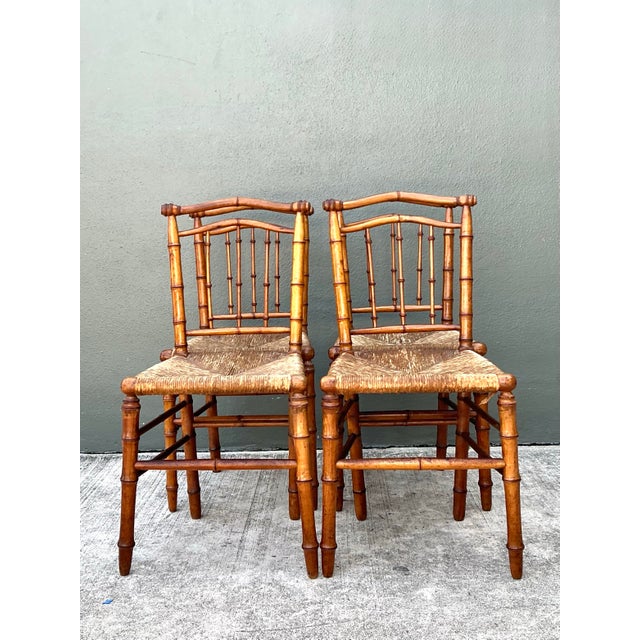 Vintage Bamboo-Style Wood and Cane Chairs - Set of 4 For Sale - Image 13 of 14
