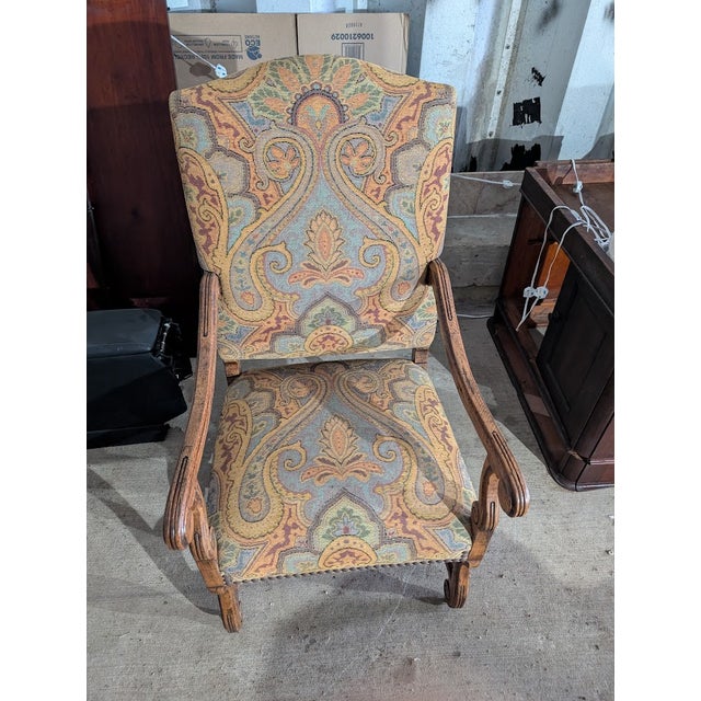 Vintage French Provincial Paisley Upholstered Armchair With Matching Ottoman For Sale - Image 9 of 14