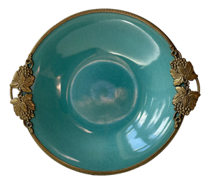Art Deco Ceramic Dish in Turquoise Green Glaze & Brass from Christian Jensen, 1930s