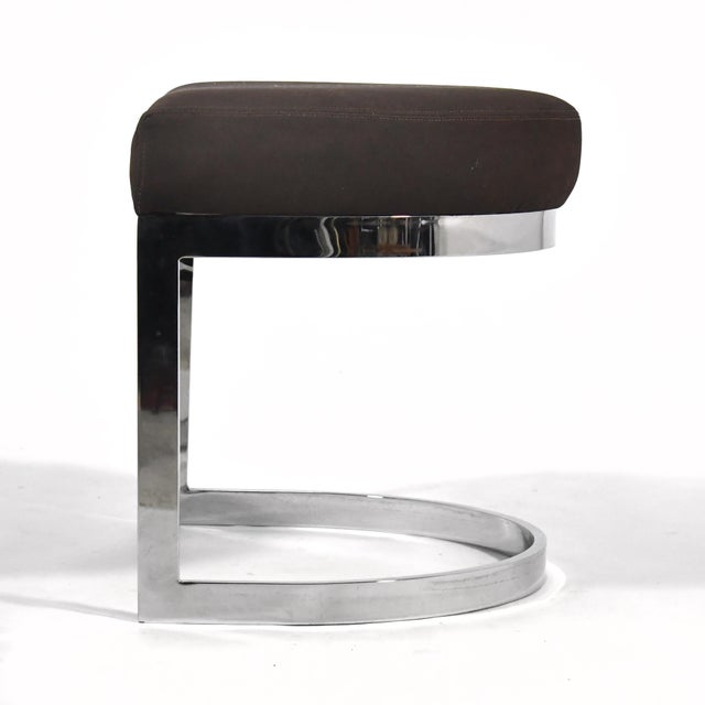 1970s Upholstered Stool with Chrome Base For Sale - Image 4 of 8