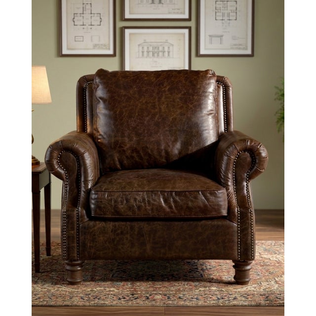 English English Rolled Arm - Arm Chair - Dark Brown Leather For Sale - Image 3 of 10