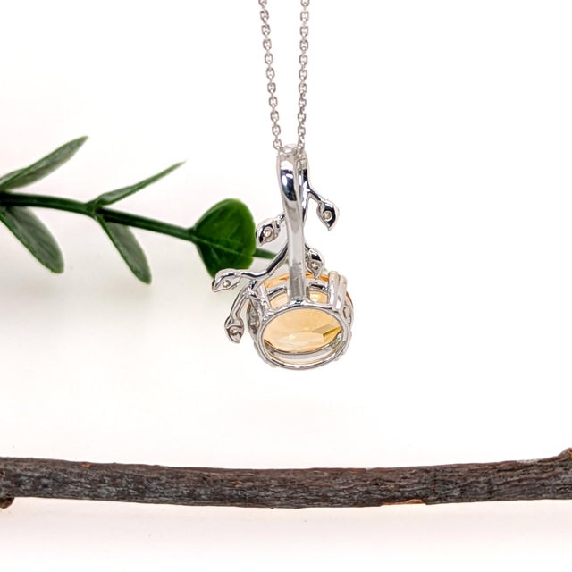 Metal 3.2ct Leafy Design Citrine Pendant With Natural Diamond Accents: Solid 14k Gold For Sale - Image 7 of 8