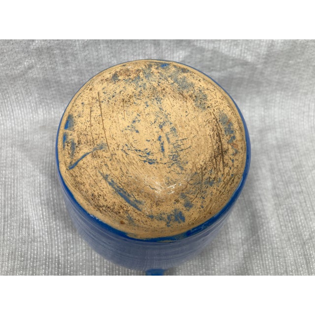 Vintage Blue Three Handle Pottery Jar Vase For Sale - Image 16 of 16