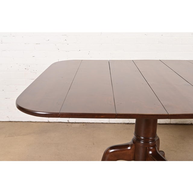 Baker Furniture Style Georgian Monumental Solid Cherry Wood Double Pedestal Extension Dining Table, Newly Refinished For Sale - Image 11 of 14