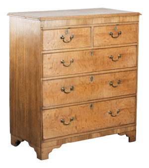 Large Antique English Blonde Oak Chest of Drawers with Gilt Elements, 18th Century