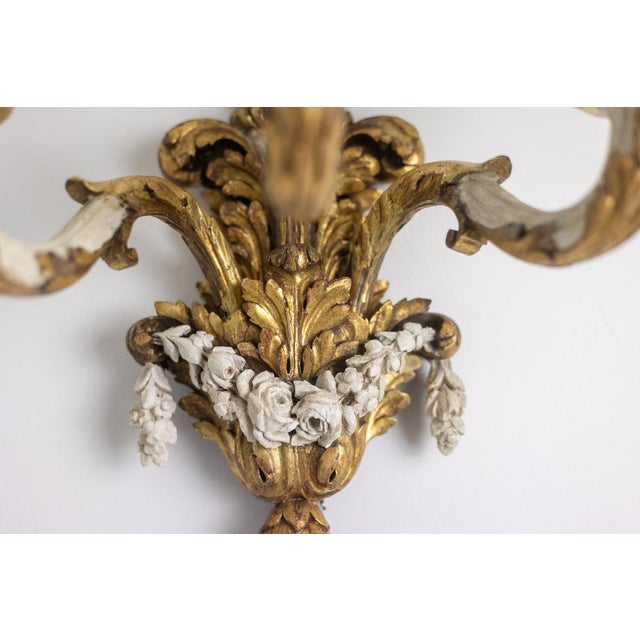 Louis XVI Wall Lights in Gilded and Lacquered Wood, 1900s, Set of 2 For Sale - Image 11 of 18