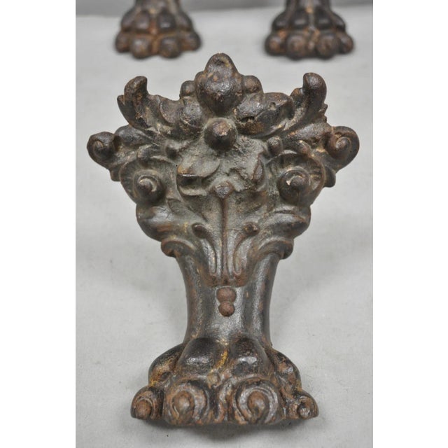 Victorian Victorian Style Cast Iron Bathtub Lion Claw Foot Paw Feet Floral Design 4 Pc Set For Sale - Image 3 of 15