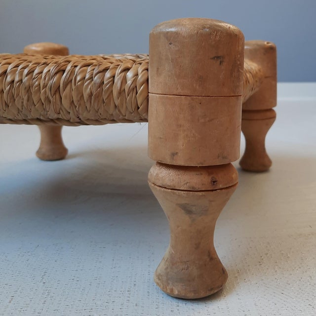 Mid-Century Modern Wood and Rope Ottoman, 1960s For Sale - Image 3 of 4