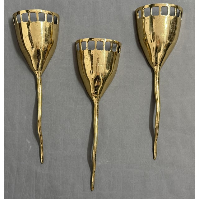 Metal Vintage Brutalist Sconces in Bronze by David Marshall, 1980s., Set of 3 For Sale - Image 7 of 7