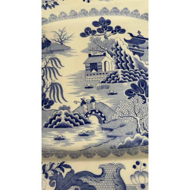 Blue A Large Mason's Ironstone China Blue Transfer Decorated Platter "Turner Willow" Pattern, Circa 1830's For Sale - Image 8 of 18