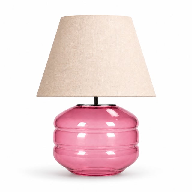 Hand-Blown Glass Table Lamp with Linen Shade in Rose by Svitanok For Sale - Image 4 of 4