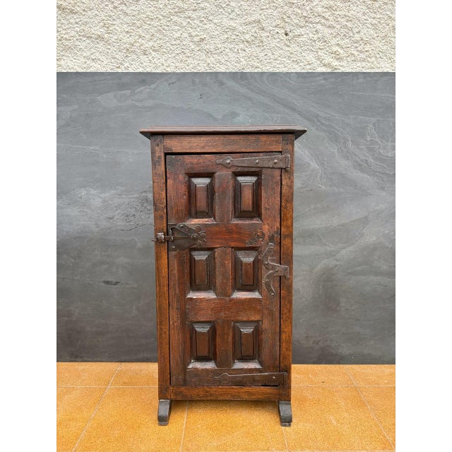 Spanish Rustic Oak Cabinet with Paneled Door and Iron Hardware, 1880s For Sale - Image 6 of 12