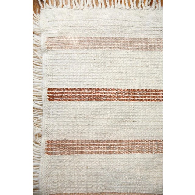 Antique White Reversible Natural White Shag Moroccan Wool Rug With Light Rose, Mauve, Sienna Stripe Back 5x8 For Sale - Image 8 of 13