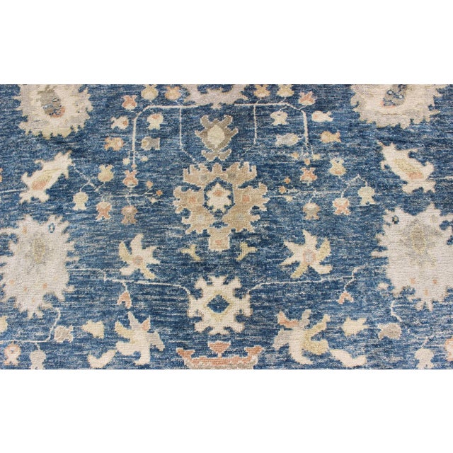 Turkish Oushak Rug in Blue Background by Keivan Woven Arts 10'5 X 13'4 For Sale In Atlanta - Image 6 of 9