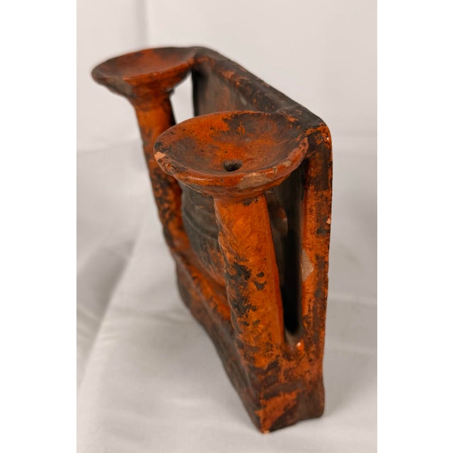 Chinese Antique Chinese Guangdong Glazed Pottery Incense & Twin-Lamp Stand, Qing Dynasty, 19th Century For Sale - Image 3 of 5