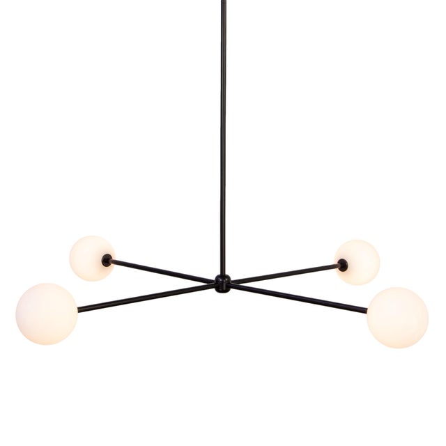Globe Chandelier 4, Black, 27.5in H, 5 Inch Glass Globes, by Research.Lighting, Modern, Minimal Hanging Light For Sale - Image 11 of 13