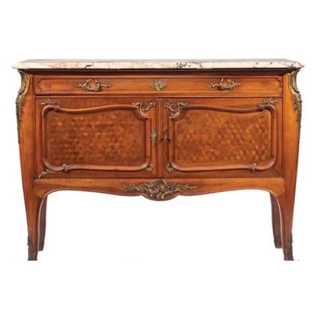 Pair of singed Linke bronze mounted and parquetry commodes in the Louis XV style. Parisian made cabinets are signed "F....