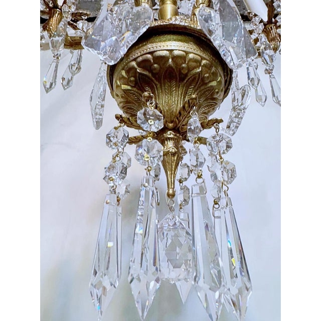 Brass Vintage Brass Chandelier With Crystal Prisms For Sale - Image 8 of 12