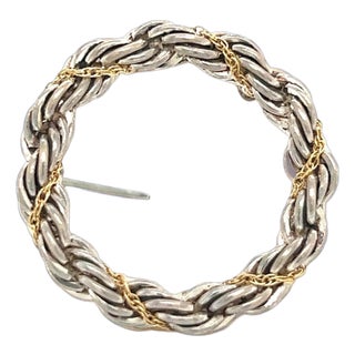 1990s Tiffany & Co Estate Circle Wreath Brooch 18k G + Silver For Sale