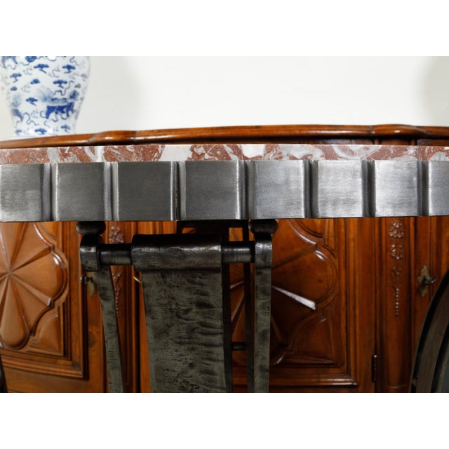 Art Deco French Art Deco Wrought-Iron and Red Marble Center Table, Circa 1920 For Sale - Image 3 of 11