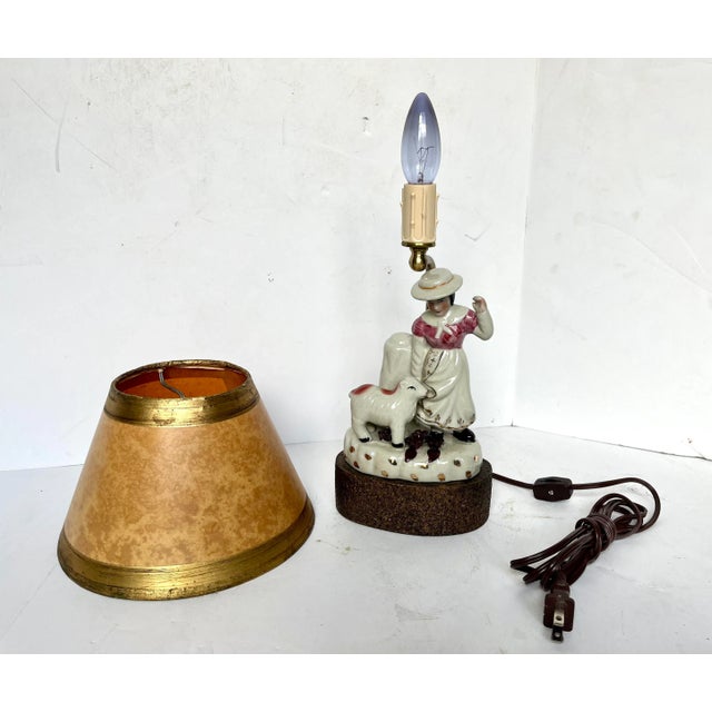 Vintage Staffordshire Girl With Lamb Lamp For Sale - Image 11 of 13