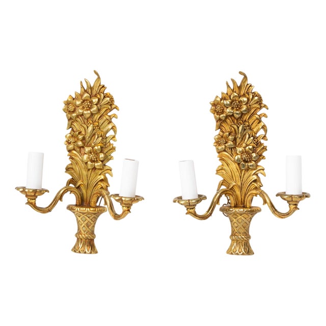 Vintage French Bronze Wall Lights, 1940s, Set of 2 For Sale