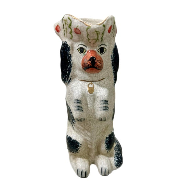 Traditional Late 19th Century Staffordshire Spaniel Dog Pitcher in Black & White For Sale - Image 3 of 8