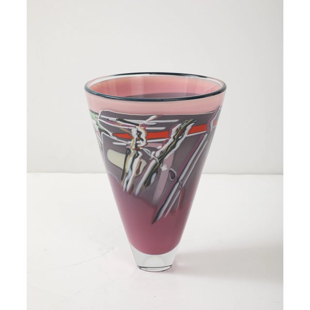 Glass 1981 Rick Bernstein Art-Glass Modernist Vase For Sale - Image 7 of 11