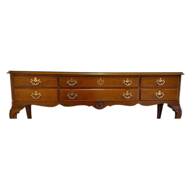 Drexel Drexel Cherry Wood Queen Anne 67" W X 33" H Sideboard or Console Table - Vintage 1970s For Sale - Image 4 of 4