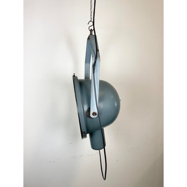 Industrial Grey Enamel Factory Spotlight Hanging Light with Glass Cover, 1950s For Sale - Image 15 of 18