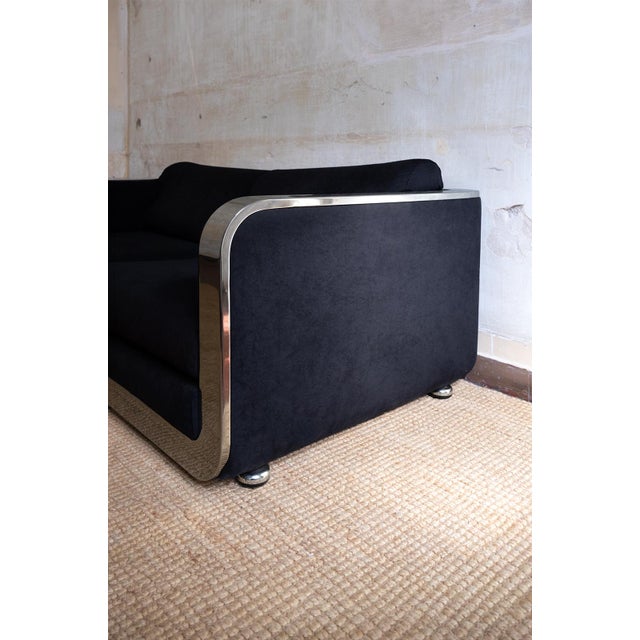 Industrial Two-Seater Velvet and Chrome Steel Sofa from Dada, 1970s For Sale - Image 4 of 7