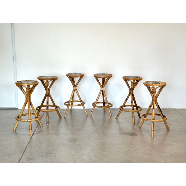 Vintage Bamboo Stools, 1970s, Set of 6 For Sale - Image 14 of 14